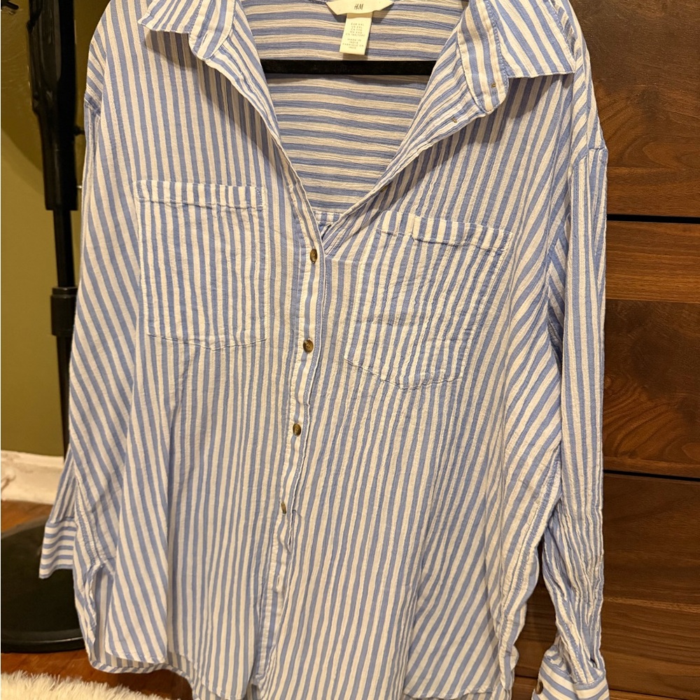 H&M Blue and White Striped Button-Down Shirt